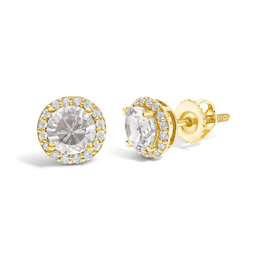 Haus Of Brilliance 10k Yellow Gold White Topaz And 1/6 Cttw Diamond Halo Stud Earring In Multi