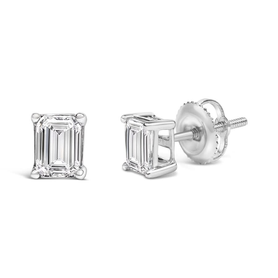 Haus Of Brilliance 14k Gold 1.0 Ct Emerald Cut Lab-grown Diamond Solitaire Stud Earrings (f-g Color In Silver