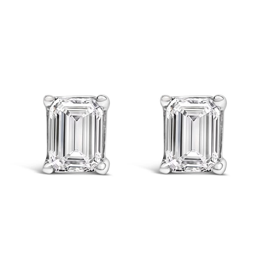 Haus Of Brilliance 14k Gold 1.0 Ct Emerald Cut Lab-grown Diamond Solitaire Stud Earrings (f-g Color In Silver