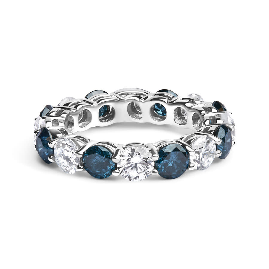 Haus Of Brilliance 14k White Gold 6 1/4 Cttw Alternating Lab-grown White And Natural Treated Blue Diamond Eternity Band In White