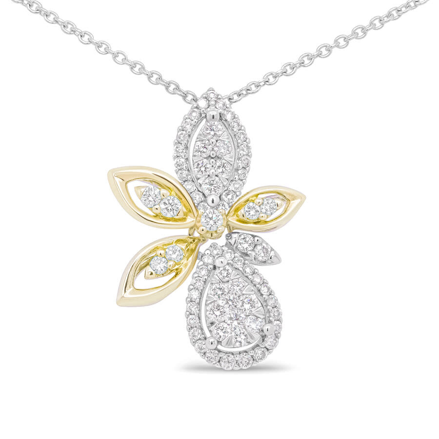 Shop Haus Of Brilliance 14k White And Yellow Gold 5/8 Cttw Round Diamond Marquise Floral Style 18" Pendan In Two-tone