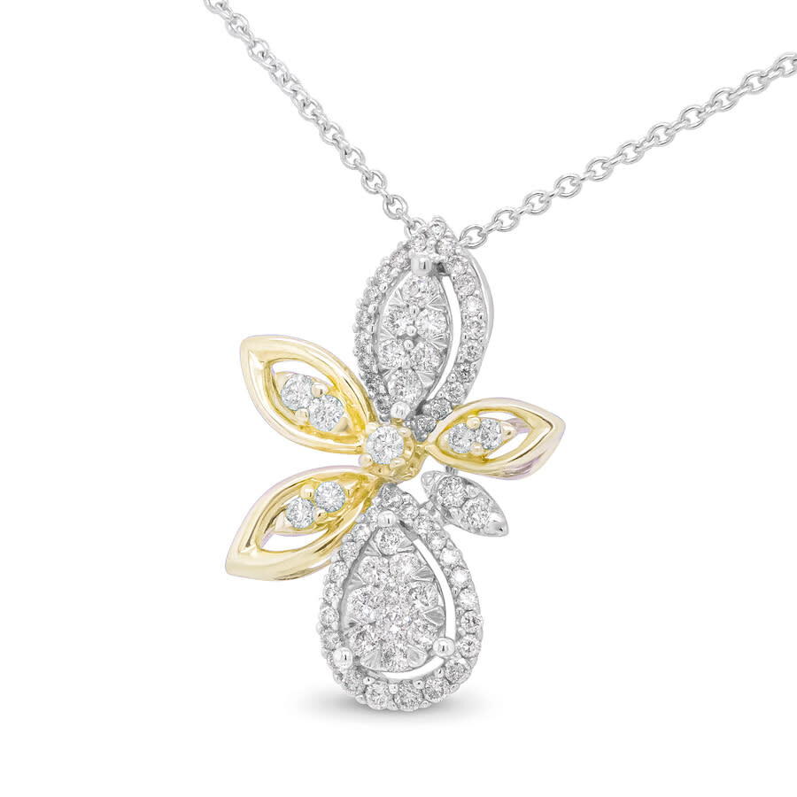 Haus Of Brilliance 14k White And Yellow Gold 5/8 Cttw Round Diamond Marquise Floral Style 18" Pendan In Two-tone