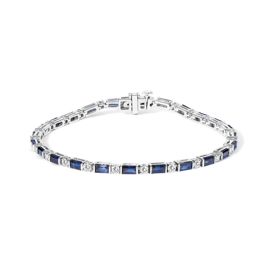 Haus Of Brilliance 14k White Gold 1 1/10 Cttw Diamond And Blue Sapphire Alternating Link Tennis Brac In White