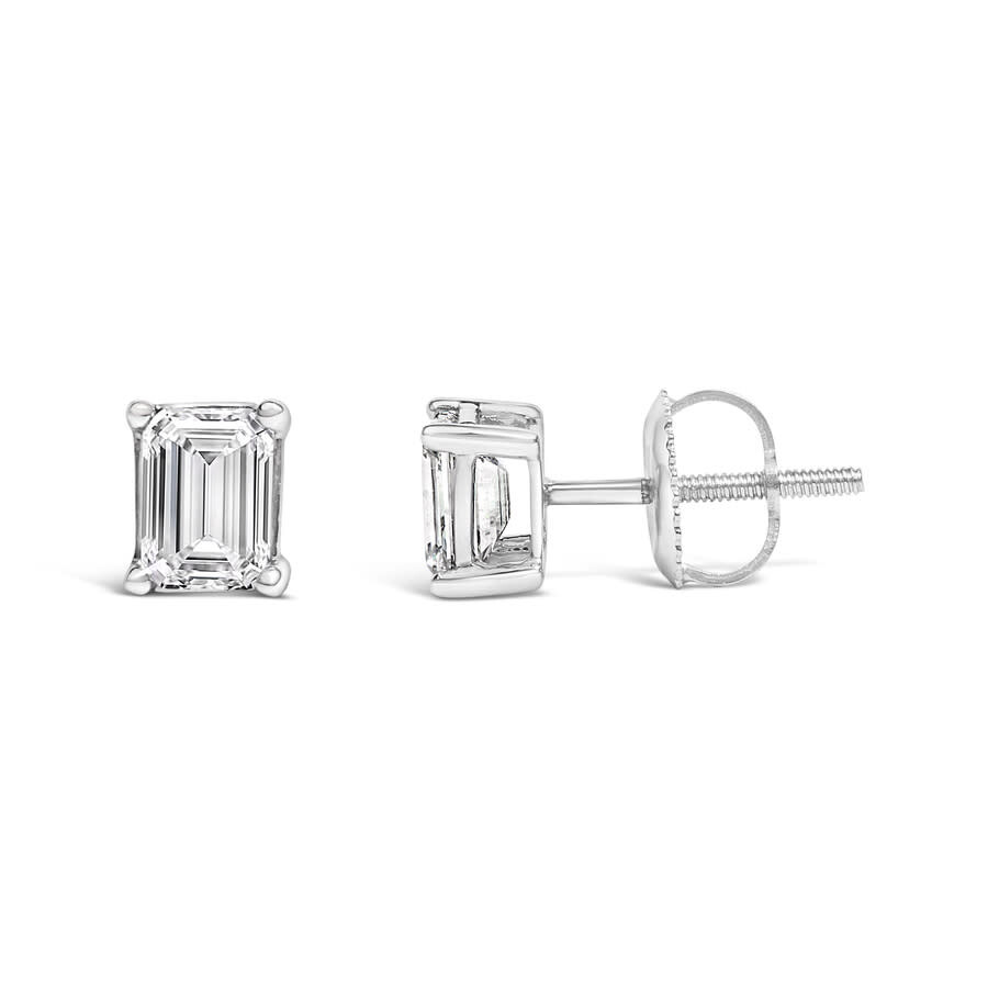 Haus Of Brilliance 14k White Gold 1 1/2 Cttw Emerald Cut Lab-grown Diamond Solitaire Stud Earrings In White