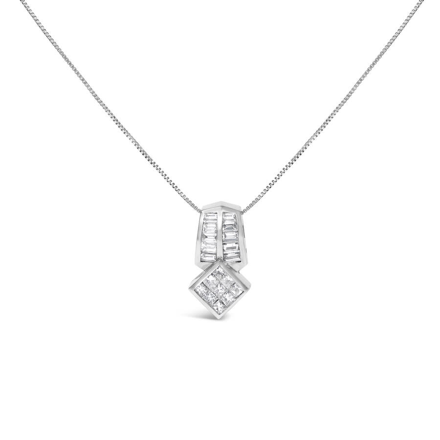 Haus Of Brilliance 14k White Gold 1 1/2 Cttw Princess And Baguette Cut Diamond Multi-shape Pendant Necklace In White