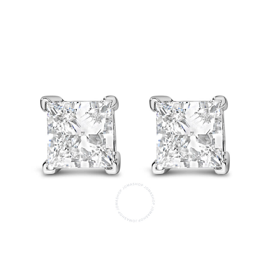 Haus Of Brilliance 14k White Gold Princess Cut Lab-grown Diamond Solitaire Stud Earrings In White