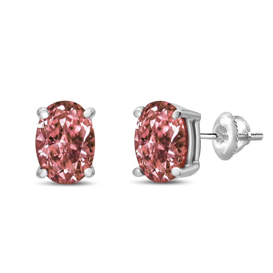 Haus Of Brilliance 14k White Gold 1.0 Cttw Lab Grown Pink Oval 4 Prong Set Classic Diamond Solitaire Stud Earrings In White