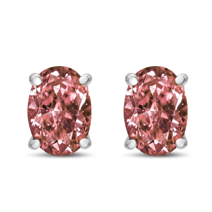 Haus Of Brilliance 14k White Gold 1.0 Cttw Lab Grown Pink Oval 4 Prong Set Classic Diamond Solitaire Stud Earrings In White