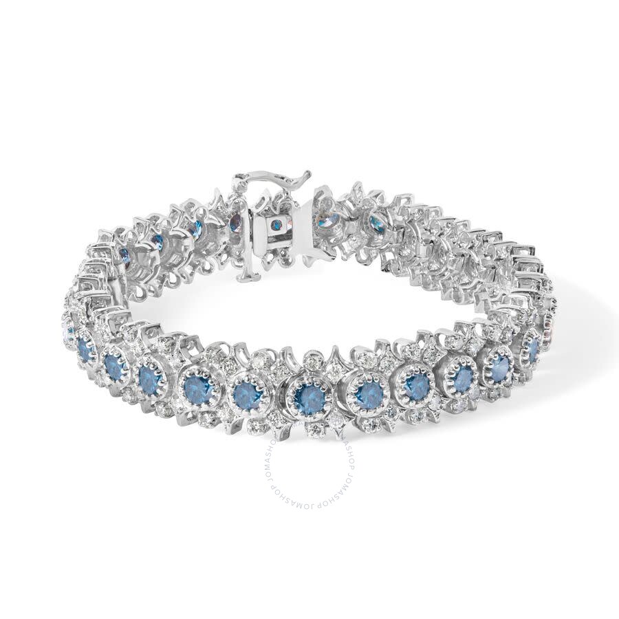 Haus Of Brilliance 14k White Gold 10.0 Cttw Blue And White Diamond Vintage-inspired Floral Cluster L In White