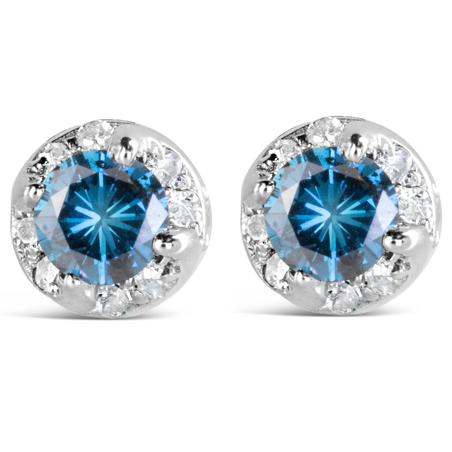 Haus Of Brilliance 14k White Gold 1.00 Cttw Treated Blue And White Diamond Hidden Halo Stud Earrings In White