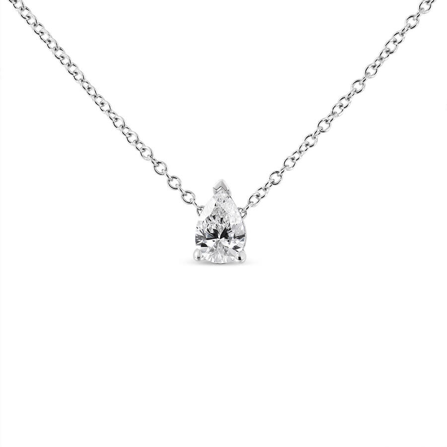 Haus Of Brilliance 14k White Gold 1/10 Cttw Pear Shape Lab Grown Diamond Solitaire Pendant Necklace In White
