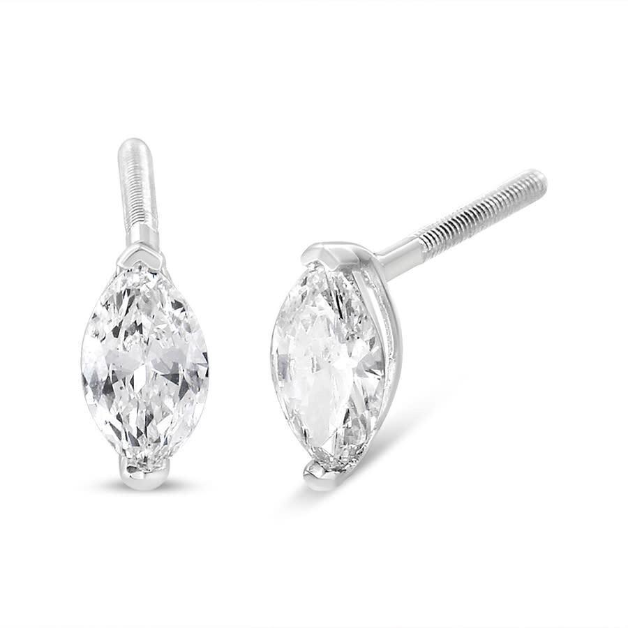 Haus Of Brilliance 14k White Gold 1/2 Cttw 2 Prong Set Marquise Solitaire Lab Grown Diamond Stud Ear In White