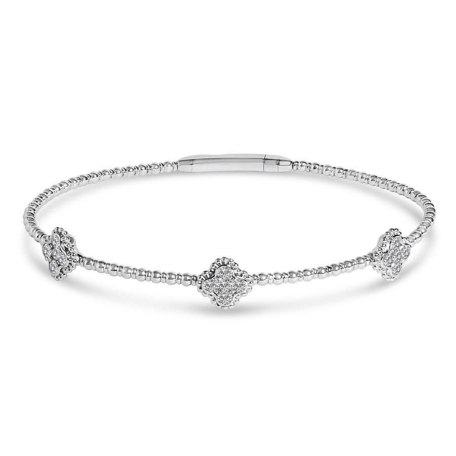 Haus Of Brilliance 14k White Gold 1/2 Cttw Diamond Quatrefoil Clover Style Bangle Bracelet- 7.75 Inc In Silver