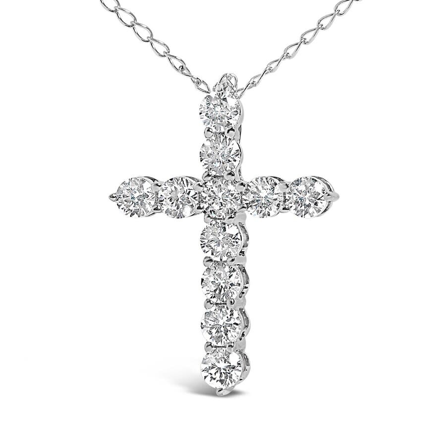 Haus Of Brilliance 14k White Gold 1/2 Cttw Lab Grown Diamond 11 Stone Cross Pendant Necklace In Metallic