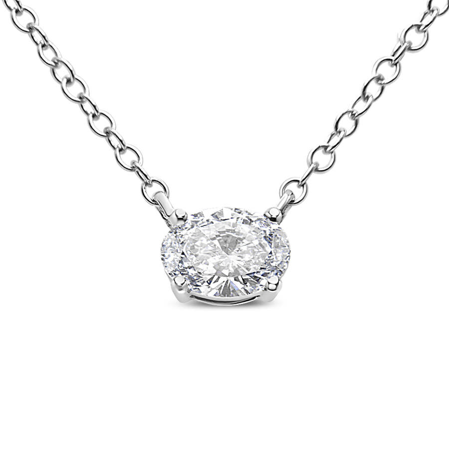 Haus Of Brilliance 14k White Gold 1/2 Cttw Lab Grown Oval Shape Solitaire Diamond East West 18" Neck In White