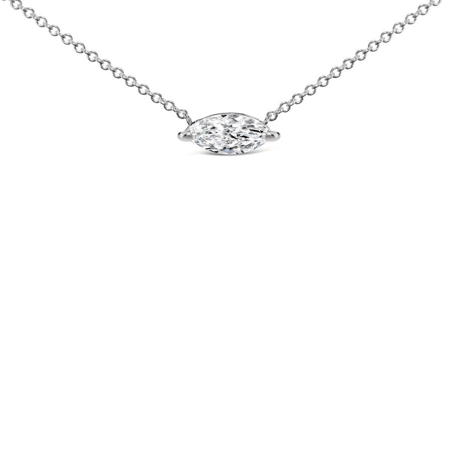 Haus Of Brilliance 14k White Gold 1/2 Cttw Marquise Lab-grown Diamond East West Solitaire 18" Pendan In White