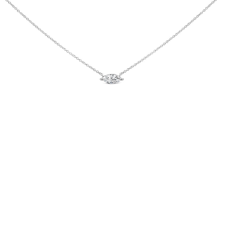 Haus Of Brilliance 14k White Gold 1/2 Cttw Marquise Lab-grown Diamond East West Solitaire 18" Pendan In White