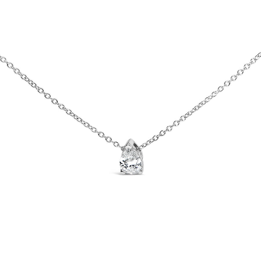 Haus Of Brilliance 14k White Gold 1/2 Cttw Pear Shape Lab-grown Diamond 3-prong Solitaire 18 Inch (f In White