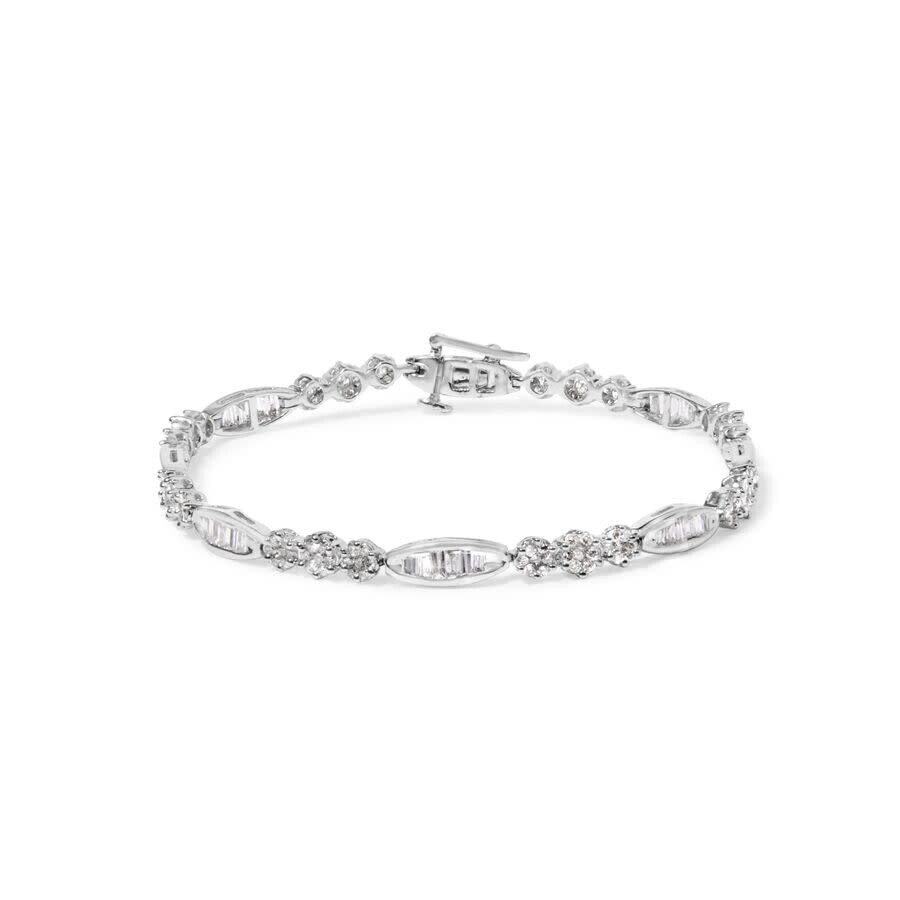 Haus Of Brilliance 14k White Gold 2 1/2 Cttw Diamond Alternating Floral Cluster And Oval Link 7" Bracelet In White
