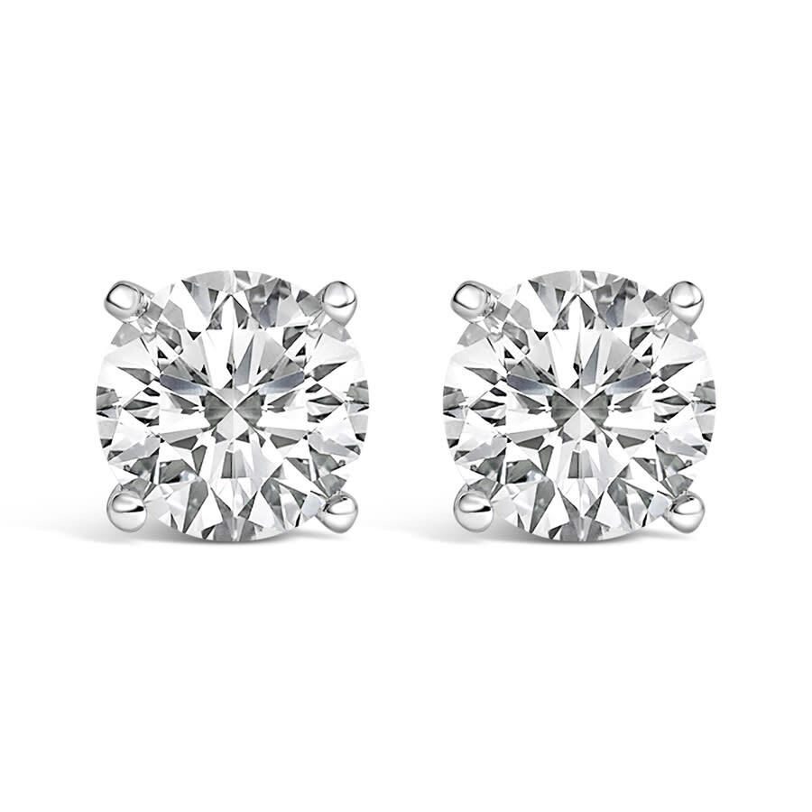 Haus Of Brilliance 14k White Gold Round Brilliant-cut Lab Grown Diamond Classic 4-prong Stud Earrings With Screw Backs In Metallic
