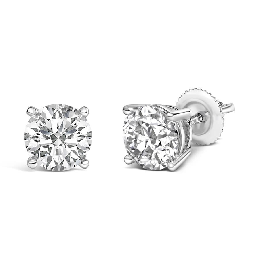 Haus Of Brilliance 14k White Gold Round Brilliant-cut Lab Grown Diamond Classic 4-prong Stud Earrings With Screw Backs In Metallic
