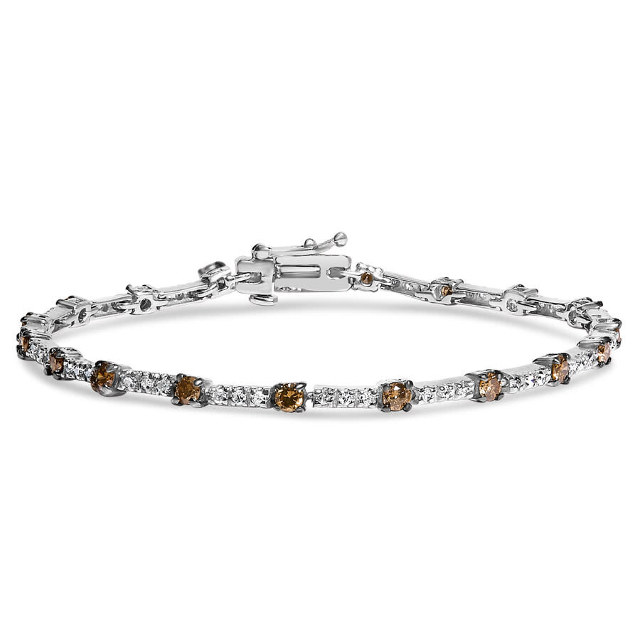Haus Of Brilliance 14k White Gold 2 1/4 Cttw Champagne Diamond Bar Link 7" Bracelet (champagne Color
