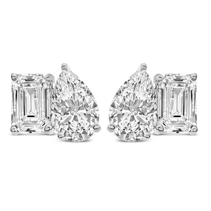 Haus Of Brilliance 14k White Gold 2.0 Cttw Emerald And Pear Toi Et Moi Lab Grown Diamond Stud Earrin In Metallic