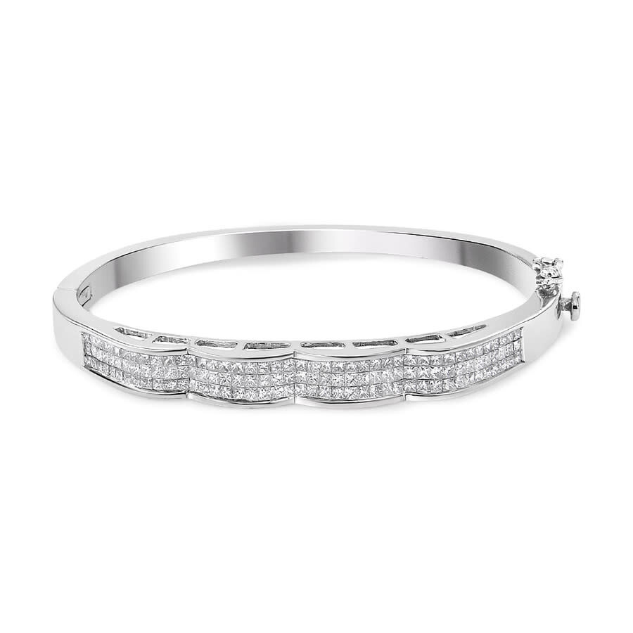 Haus Of Brilliance 14k White Gold 3 1/3 Cttw Invisible Set Princess-cut Diamond Wave Bangle Bracelet In White