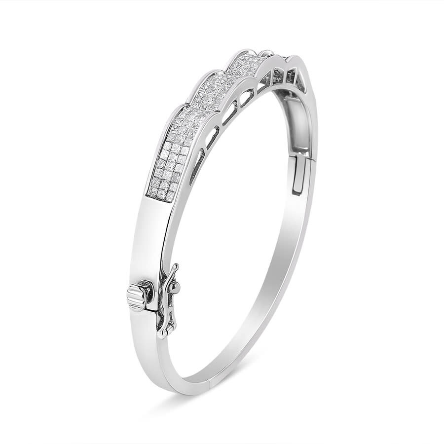 Haus Of Brilliance 14k White Gold 3 1/3 Cttw Invisible Set Princess-cut Diamond Wave Bangle Bracelet In White
