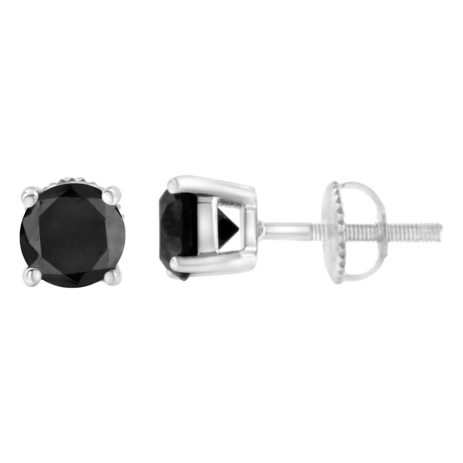 Haus Of Brilliance 14k White Gold 3 Cttw Black Diamond Screw-back 4-prong Classic Stud Earrings (col In White