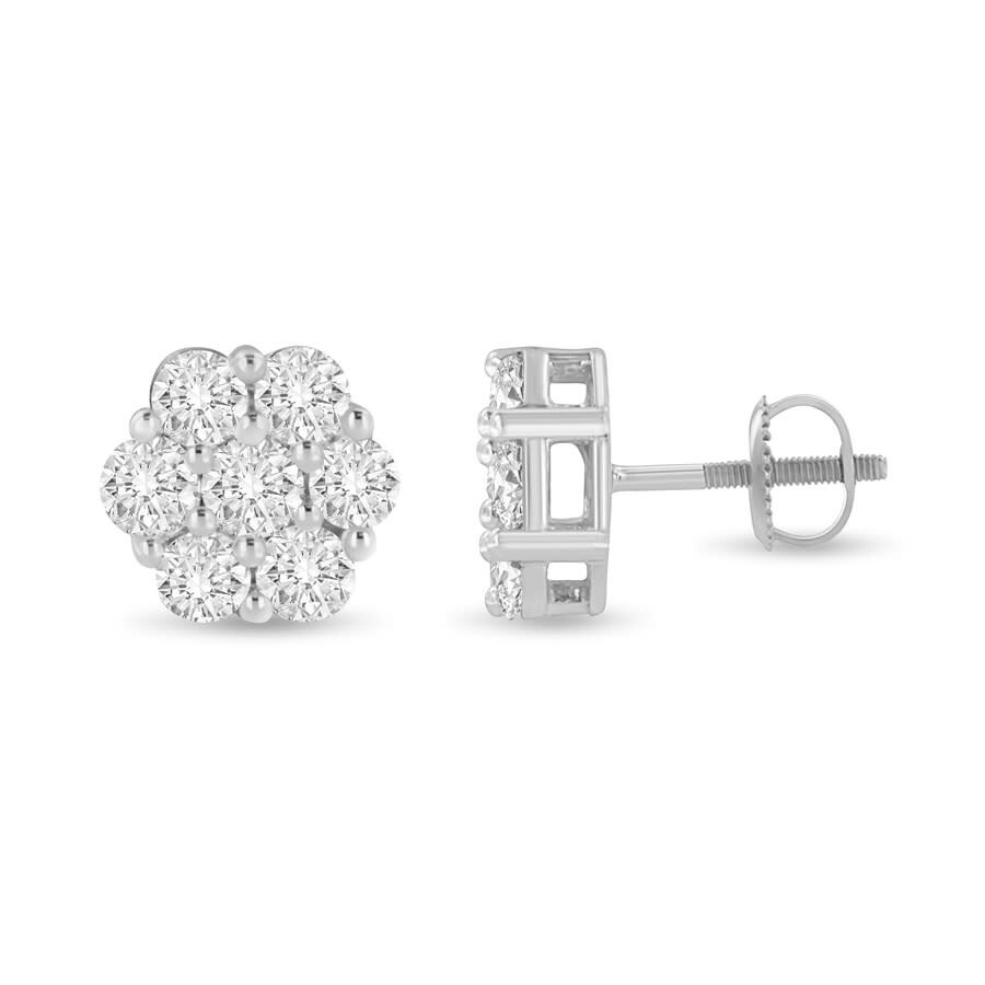 Haus Of Brilliance 14k White Gold 3 Cttw Prong Set Round-cut Diamond Floral Cluster Stud Earring (i- In White
