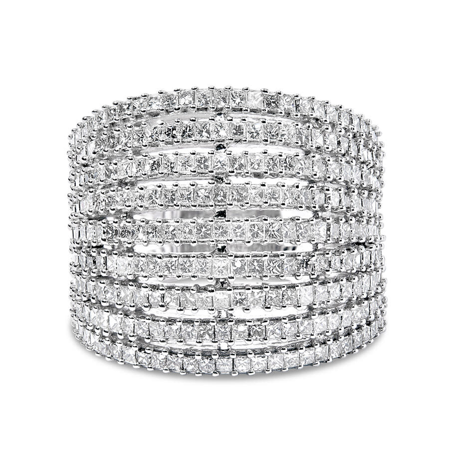 Haus Of Brilliance 14k White Gold 3.0 Cttw Princess Cut Natural Diamond 9 Row Cocktail Band Ring In White