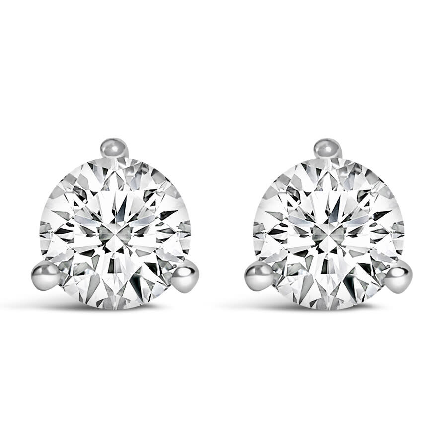 Haus Of Brilliance 14k White Gold 3-prong Martini Set Brilliant Round-cut Solitaire Lab Grown Diamond Screwback Stud Ea In White