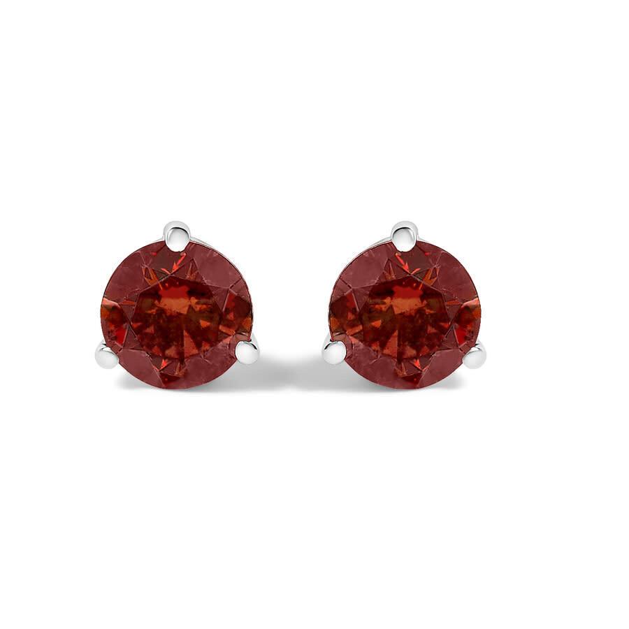Haus Of Brilliance 14k White Gold 3/4 Cttw Red Lab-grown Diamond Classic 3-prong Martini Set Solitaire Stud Earrings In Burgundy