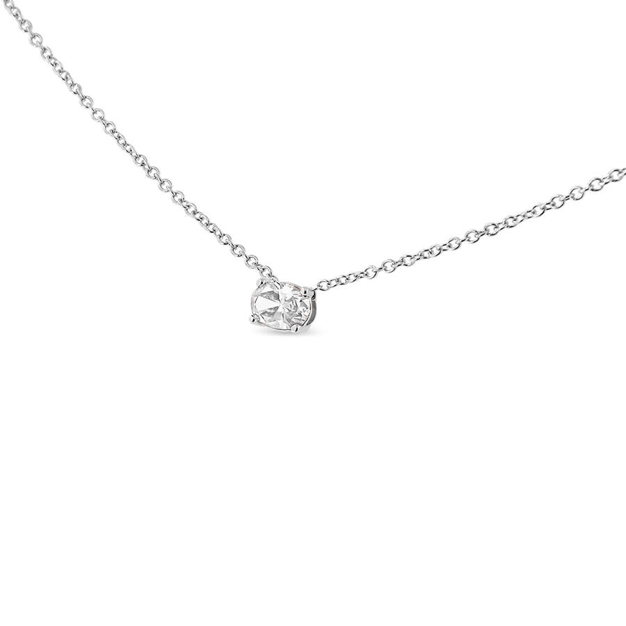 Haus Of Brilliance 14k White Gold 3/8 Cttw Lab Grown Oval Solitaire Diamond East West 18" Pendant Ne In White