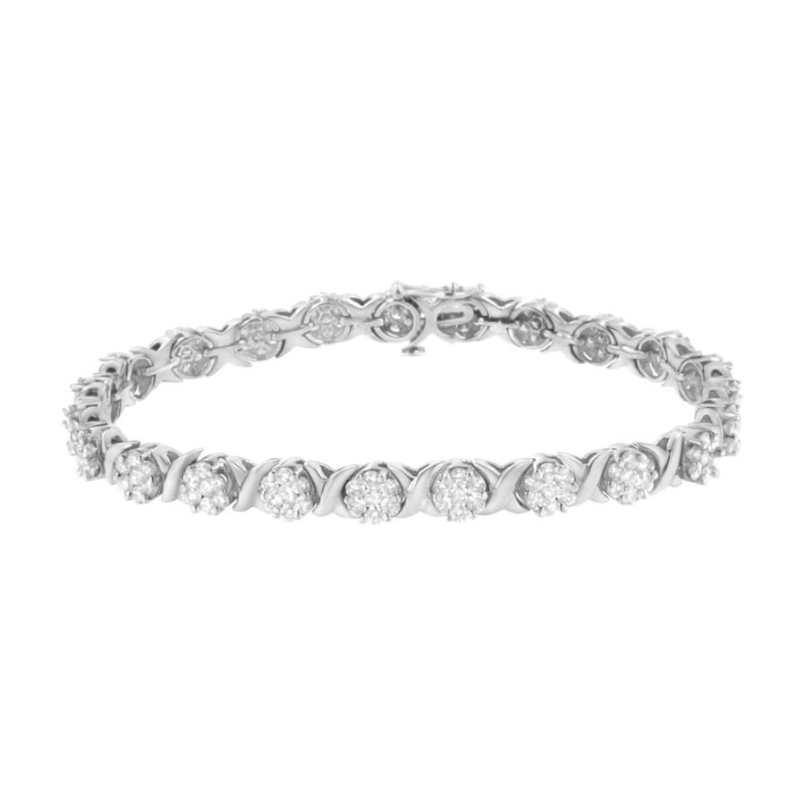 Haus Of Brilliance 14k White Gold 4 7/8 Cttw Round Brilliant-cut Diamond Round Cluster & X-link 7" Tennis Bracelet In White