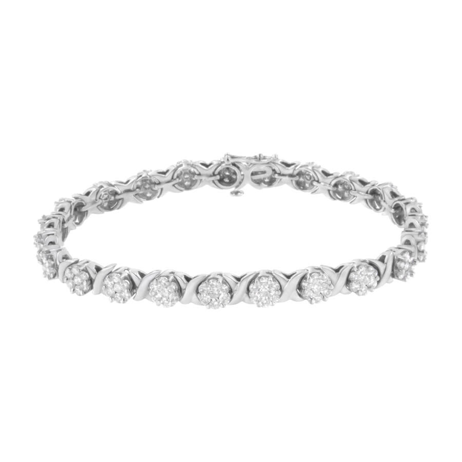 Haus Of Brilliance 14k White Gold 4 7/8 Cttw Round Brilliant-cut Diamond Round Cluster & X-link 7" Tennis Bracelet In White