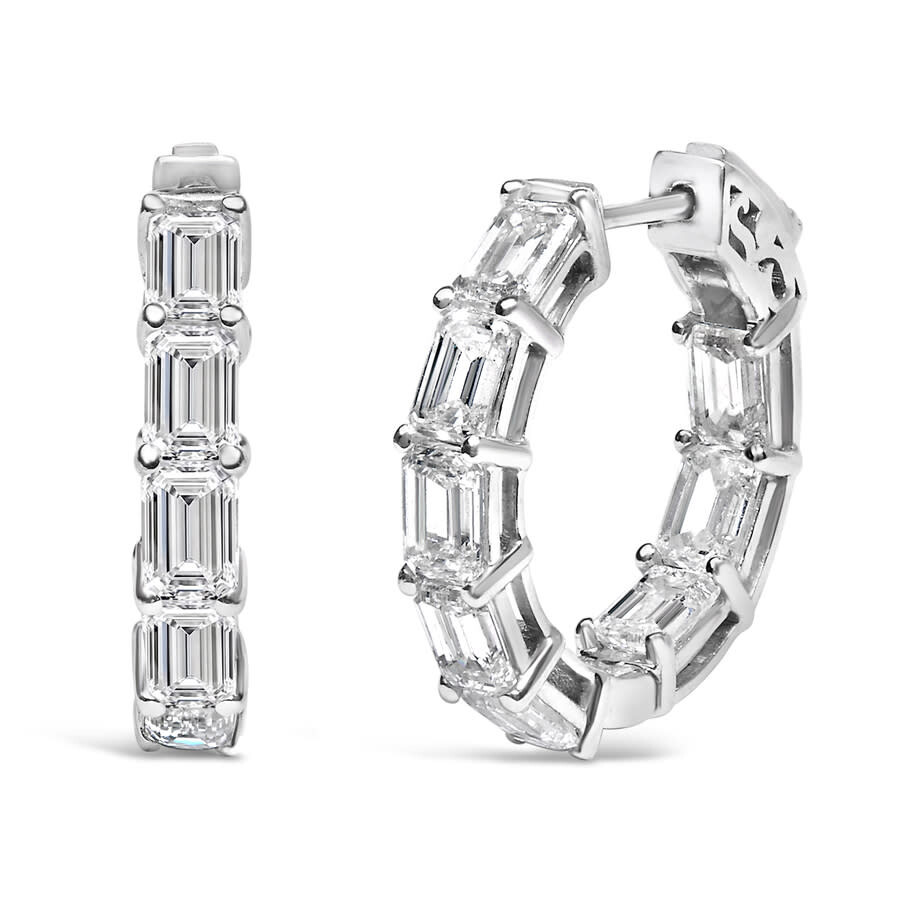 Haus Of Brilliance 14k White Gold 5 1/10 Cttw Emerald Cut Lab Grown Diamond Inside Out Hoop Earrings