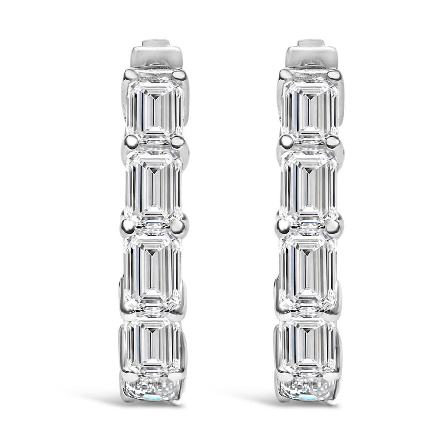 Haus Of Brilliance 14k White Gold 5 1/10 Cttw Emerald Cut Lab Grown Diamond Inside Out Hoop Earrings