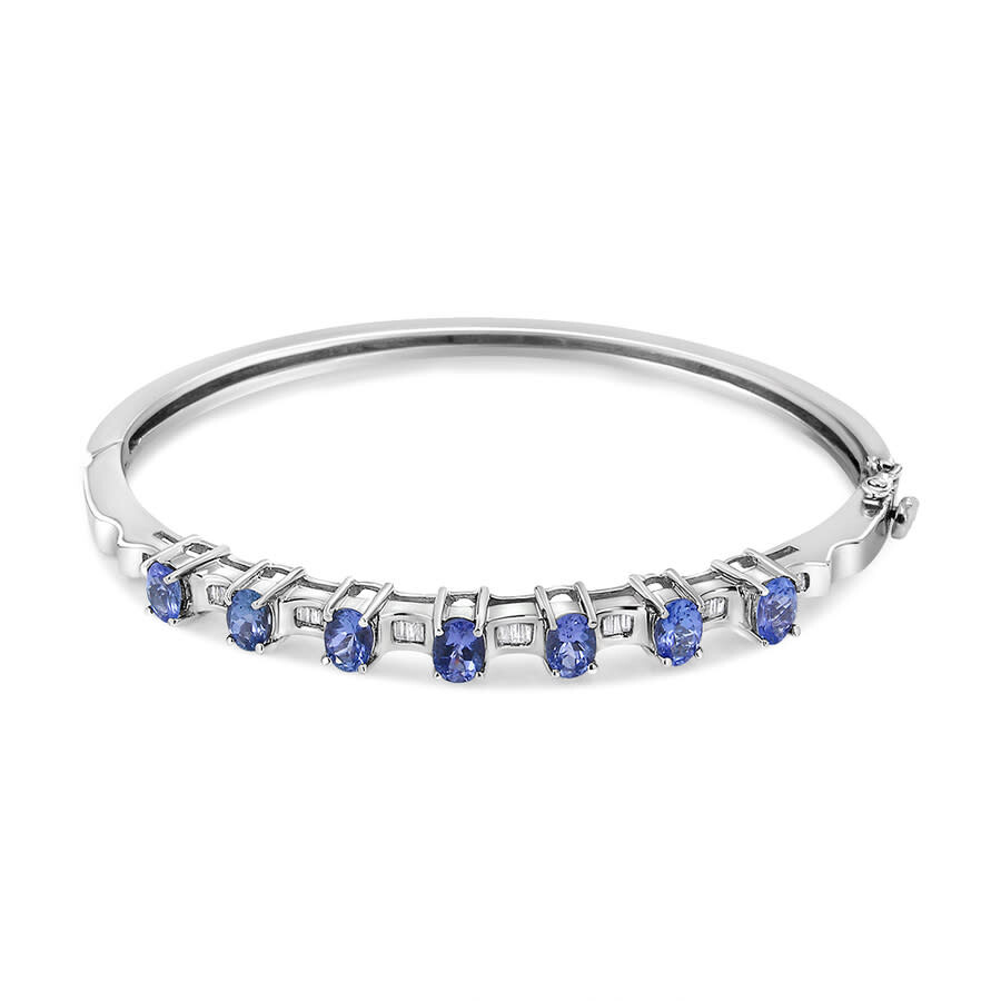 Haus Of Brilliance 14k White Gold 5 Mm Oval Blue Tanzanite And 1/4 Cttw Diamond Bangle (h-i Color In White
