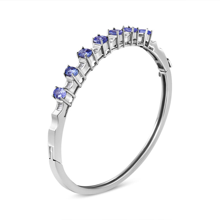 Haus Of Brilliance 14k White Gold 5 Mm Oval Blue Tanzanite And 1/4 Cttw Diamond Bangle (h-i Color In White