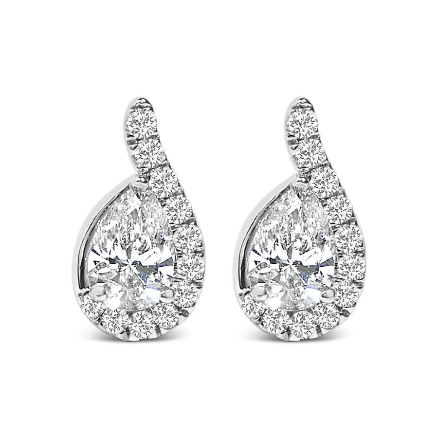 Haus Of Brilliance 14k White Gold 5/8 Cttw Lab Grown Diamond Tear Drop Halo Stud Earring In Silver