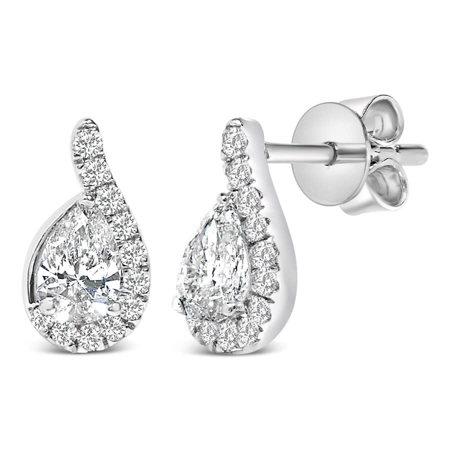 Haus Of Brilliance 14k White Gold 5/8 Cttw Lab Grown Diamond Tear Drop Halo Stud Earring In Silver
