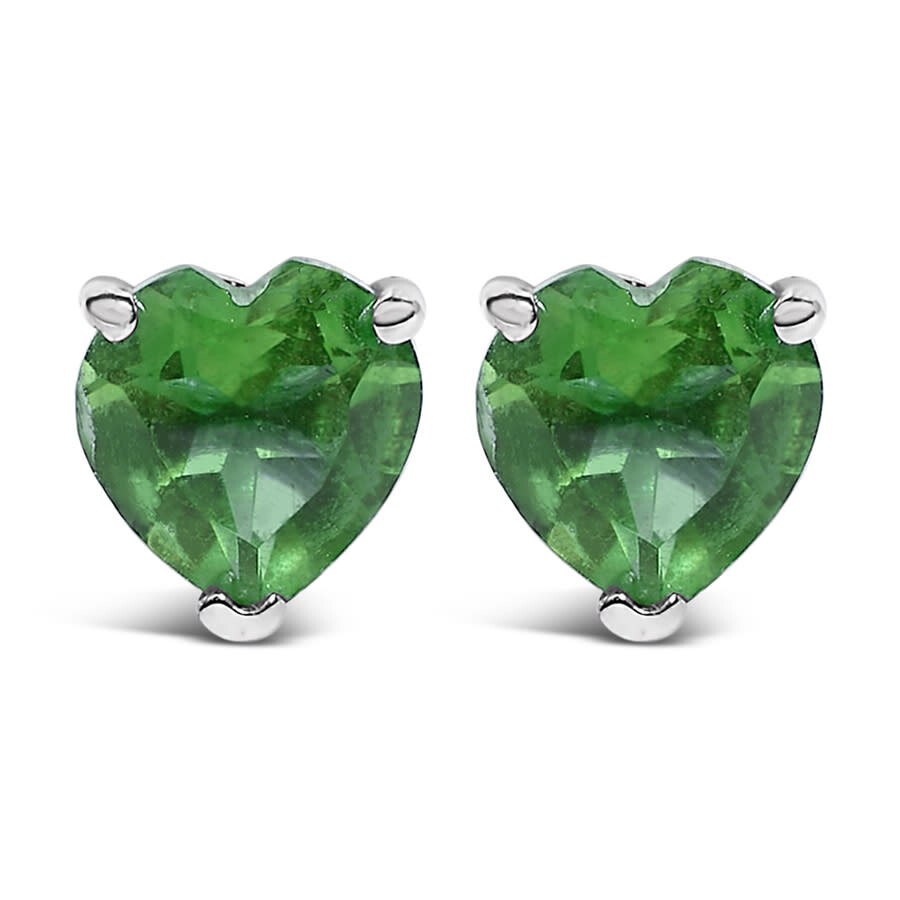 Haus Of Brilliance 14k White Gold 5mm Heart Cut Emerald Solitaire Stud Earrings In Green