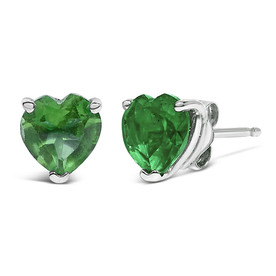 Haus Of Brilliance 14k White Gold 5mm Heart Cut Emerald Solitaire Stud Earrings In Green