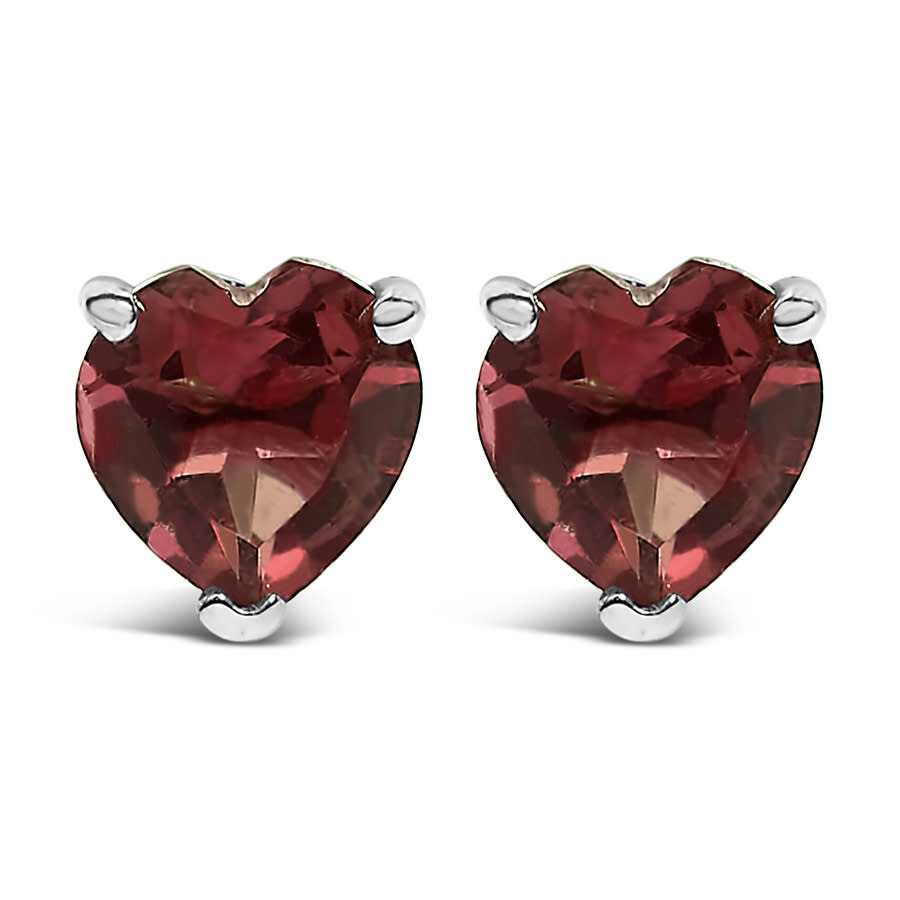 Haus Of Brilliance 14k White Gold 5mm Heart Cut Garnet Solitaire Stud Earrings In Red