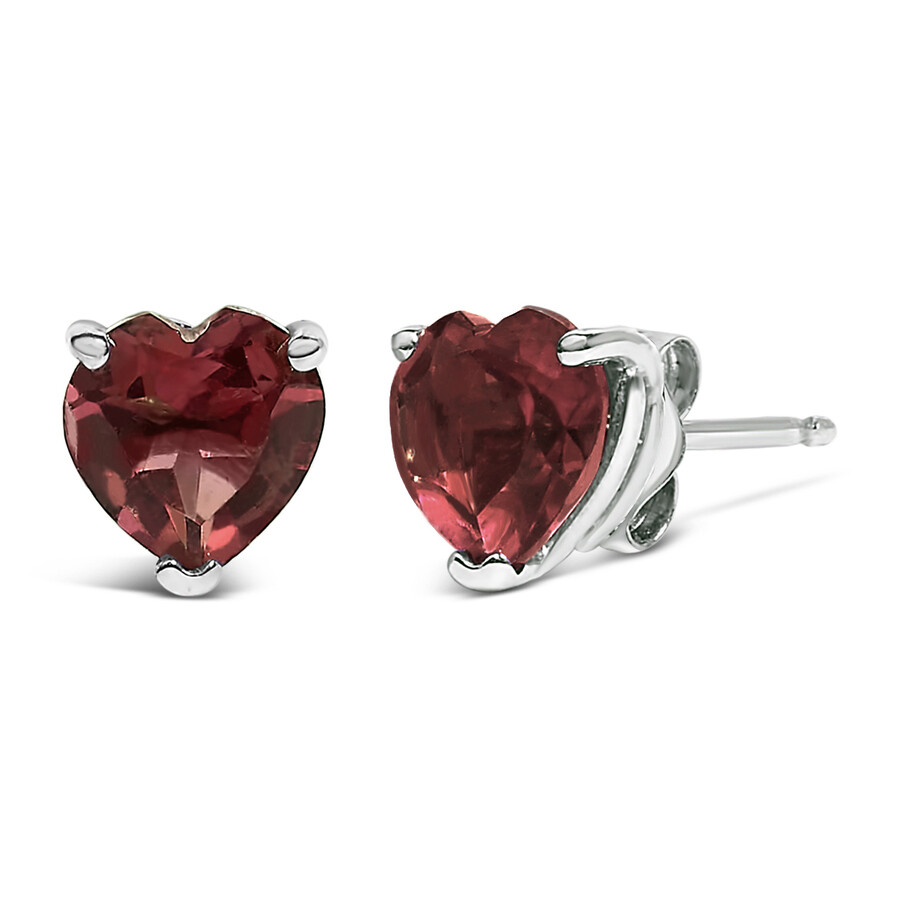 Haus Of Brilliance 14k White Gold 5mm Heart Cut Garnet Solitaire Stud Earrings In Red