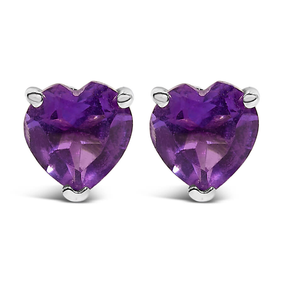 Haus Of Brilliance 14k White Gold 5mm Heart Cut Purple Amethyst Solitaire Stud Earrings In Metallic