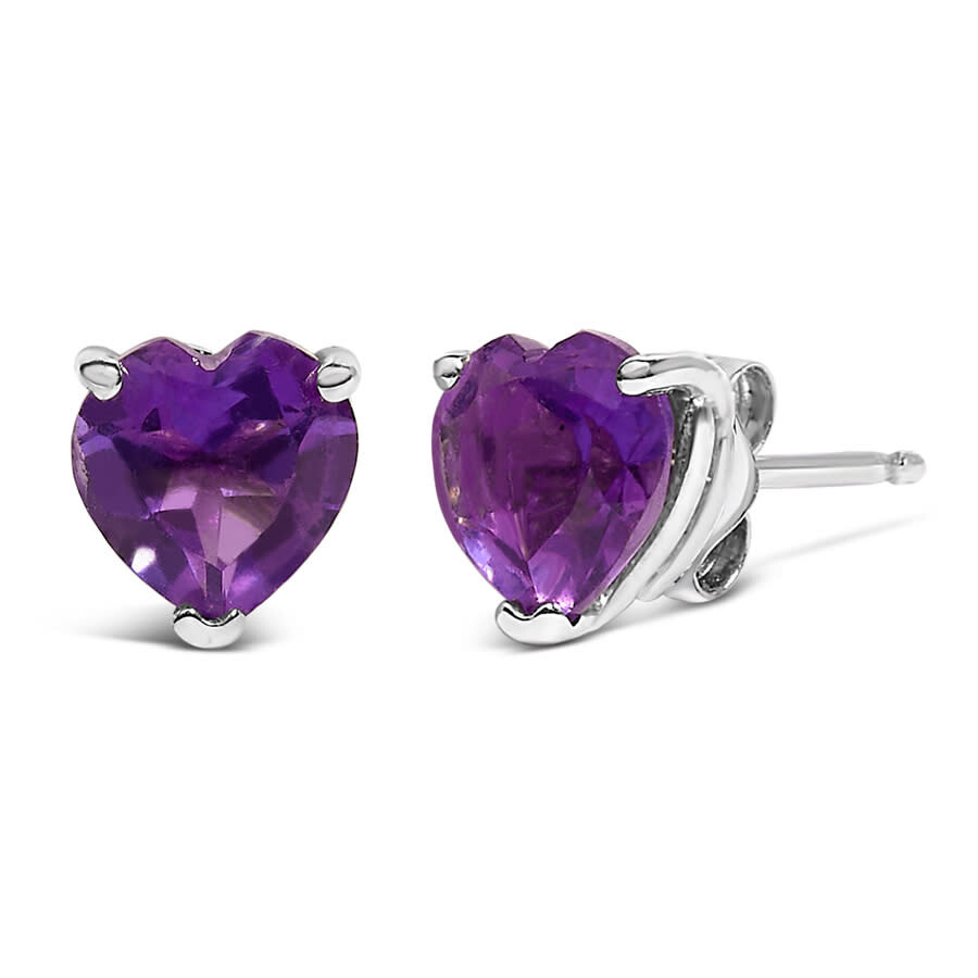 Haus Of Brilliance 14k White Gold 5mm Heart Cut Purple Amethyst Solitaire Stud Earrings In Metallic