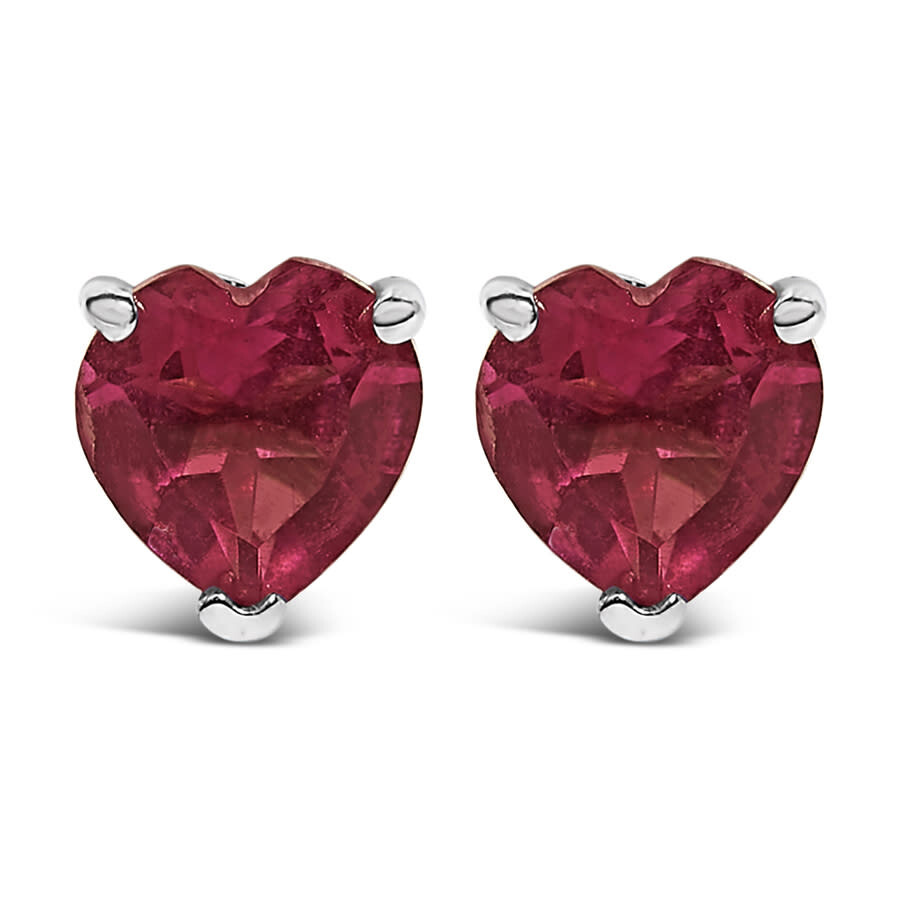 Haus Of Brilliance 14k White Gold 5mm Heart Cut Ruby Solitaire Stud Earrings In Multi